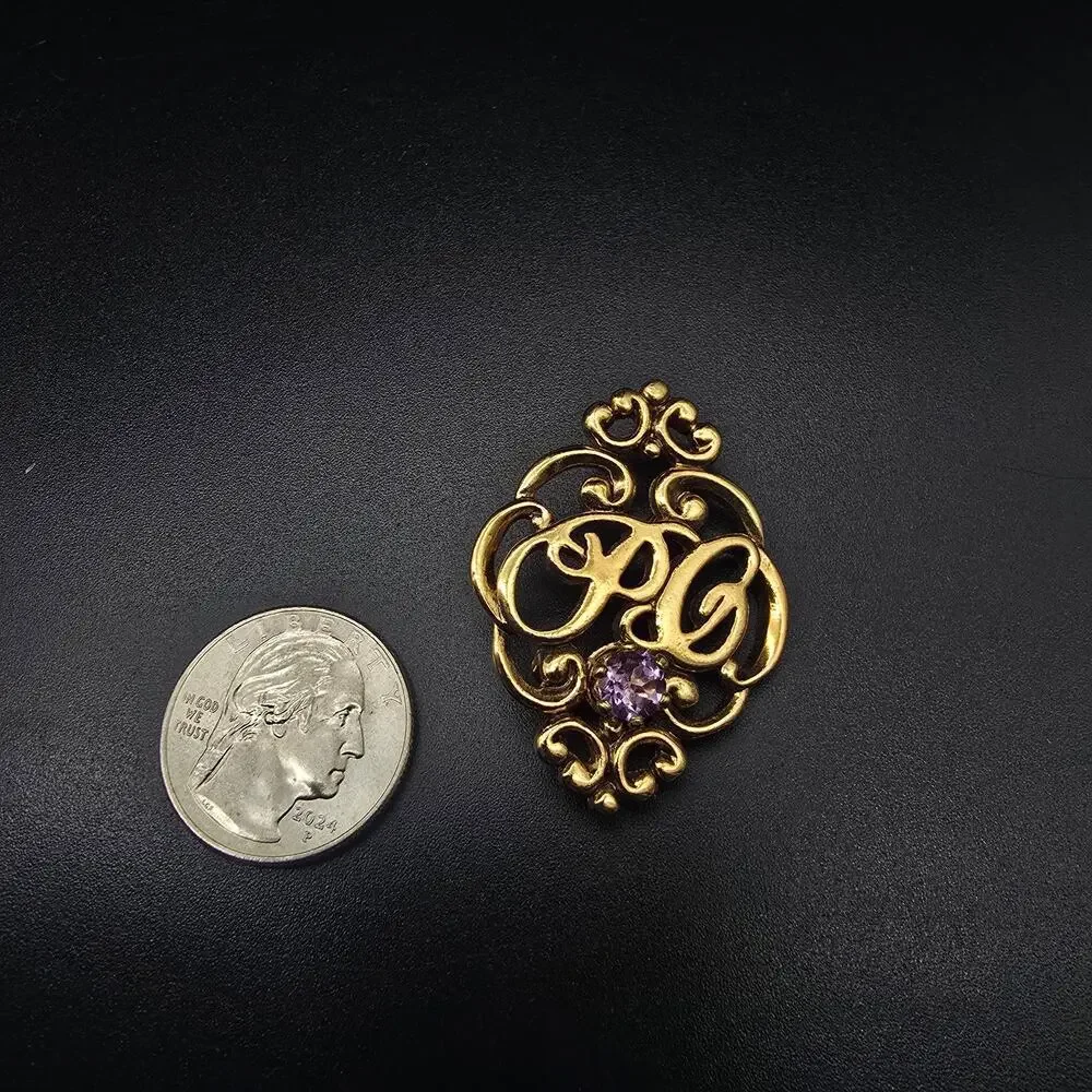 Avon President's Club Gold Tone Brooch Purple Rhinestone Vintage Jewelry
